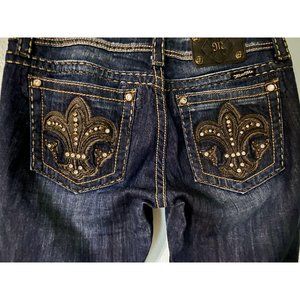 Miss Me Boot Cut Gothic Fleur De Lis Jeans JP5075b